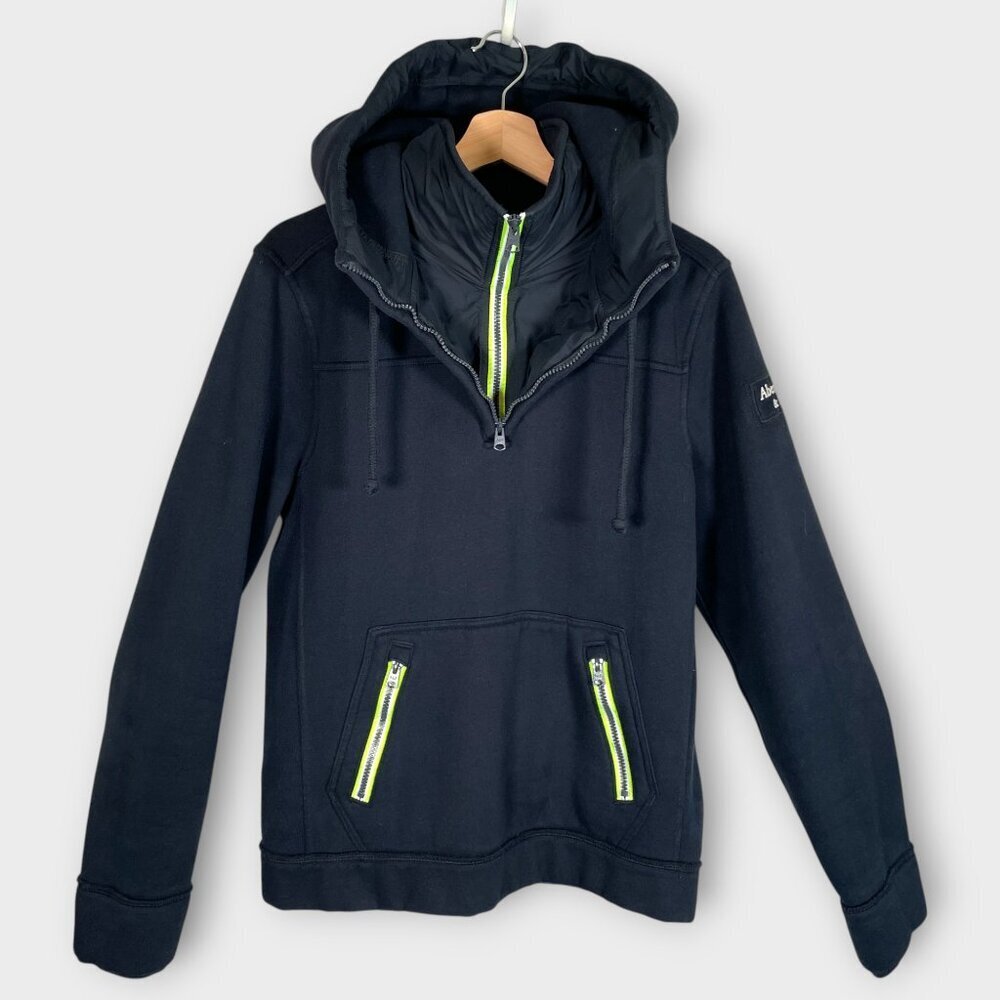 Abercrombie & Fitch Hoodie MEDIUM Dark Blue Mock Neck Pockets EUC - Picture 2 of 7
